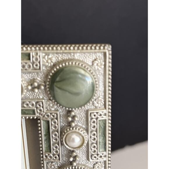 Ornate Sheffield Enamel Jewel Frame Photo Picture Green Silver 4x6” Photo - Picture 3 of 6